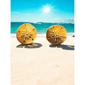 Vintage Gold Tone Sand Dollar Clip-On Earrings
